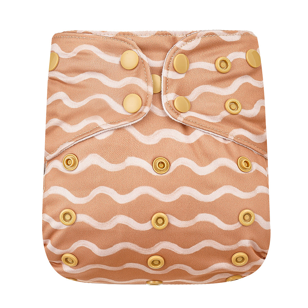 Neutral print modern cloth nappy - Waves