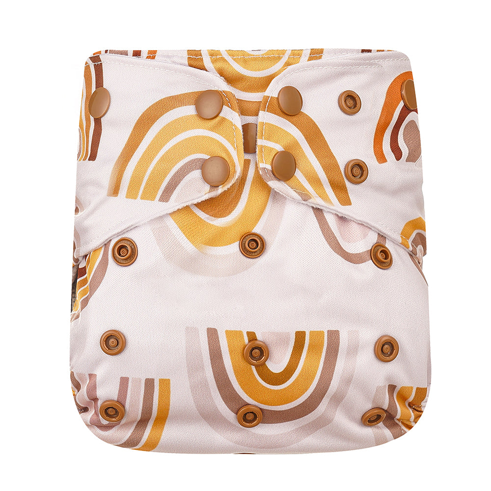 Rainbow cloth nappy. Earth tones. Gender neutral reusable nappies.
