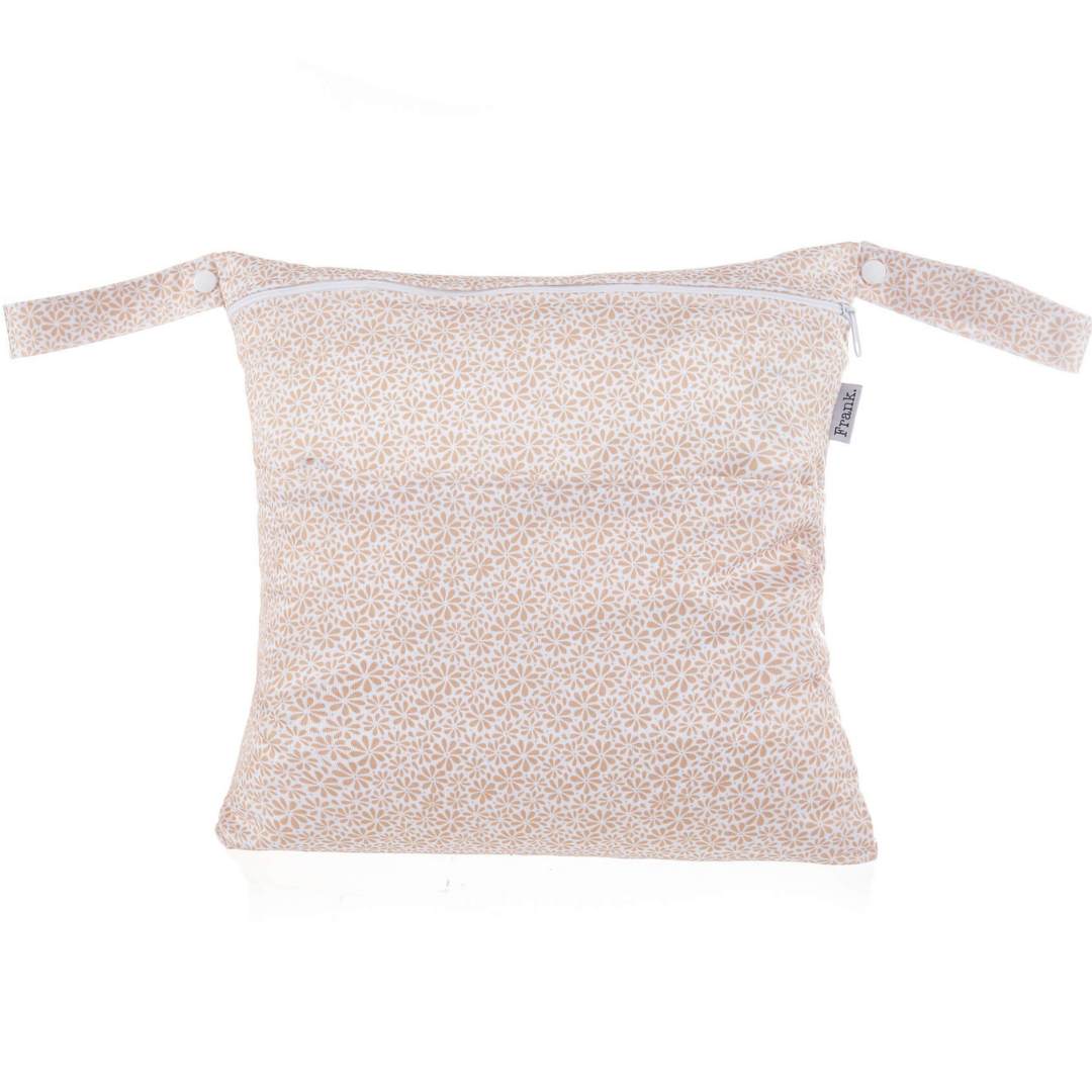 golden daisy print regular nappy wet bag - 2 separate compartments